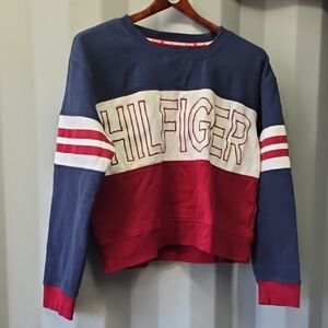 Tommy Hilfiger Women's Navy and Red Crew Neck Sweater